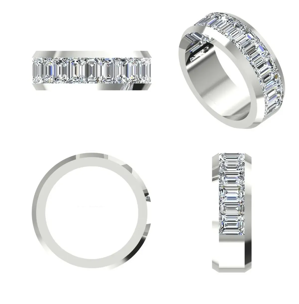 Channel Setting Emerald Diamond Half Eternity Band 