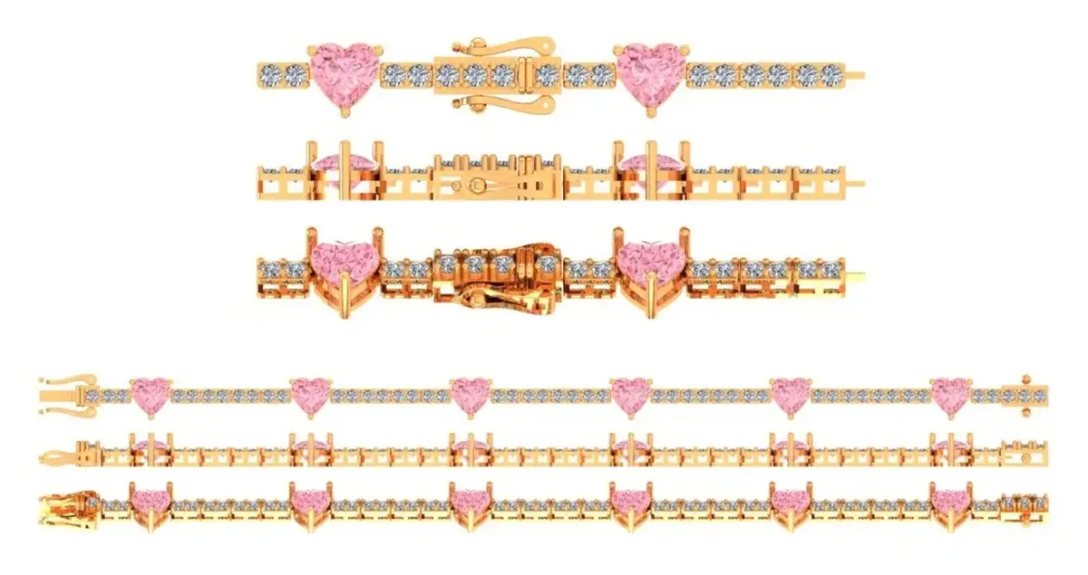 Round Diamond & Heart Fancy Colour Stone Tennis Bracelet 