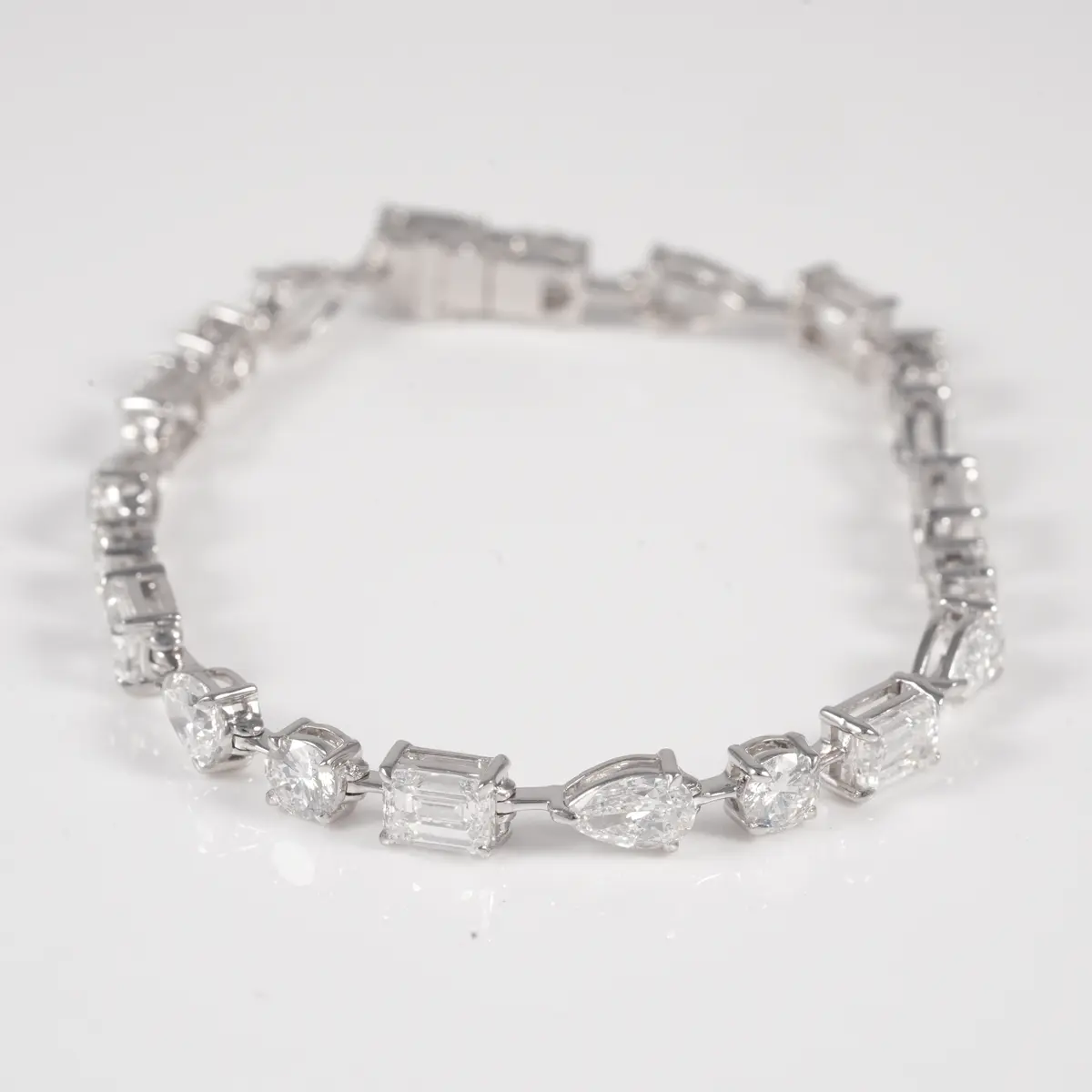 Pear, Emerald & Round Diamond Tennis Braelet 