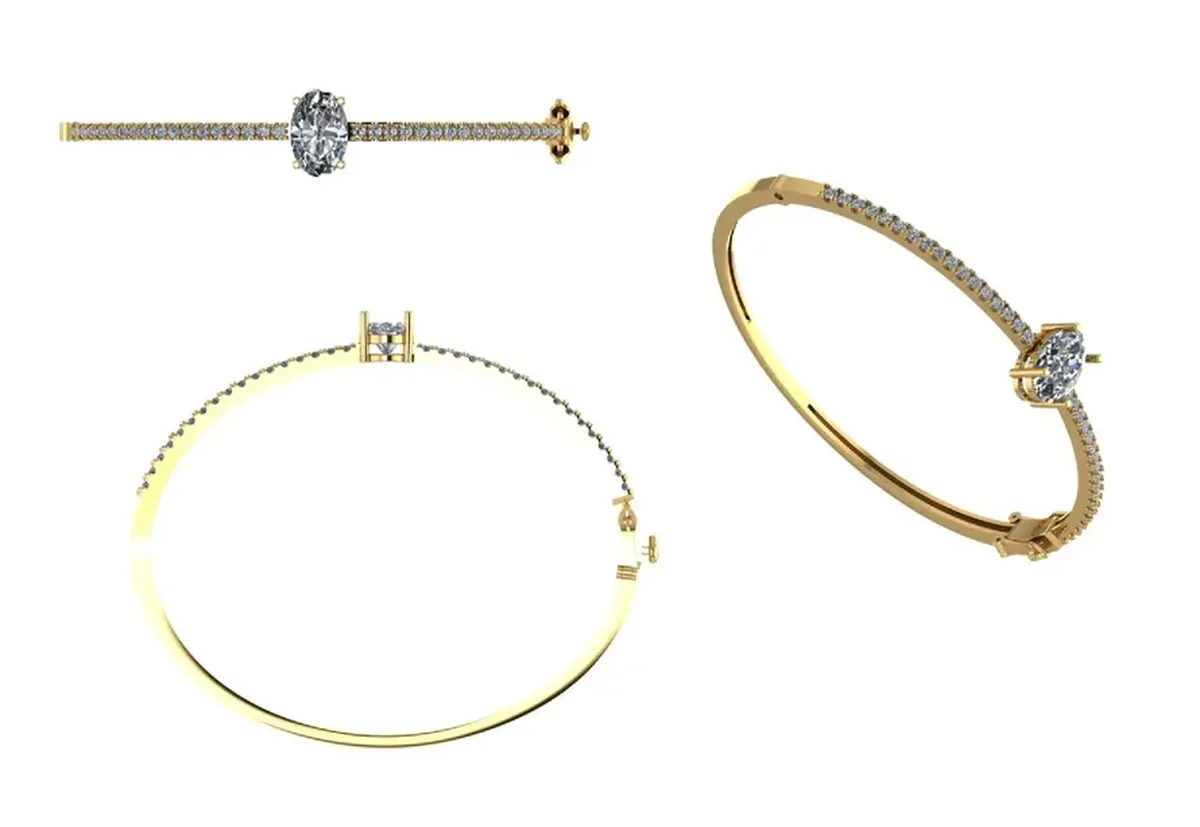 Oval Diamond Solid Bracelet 