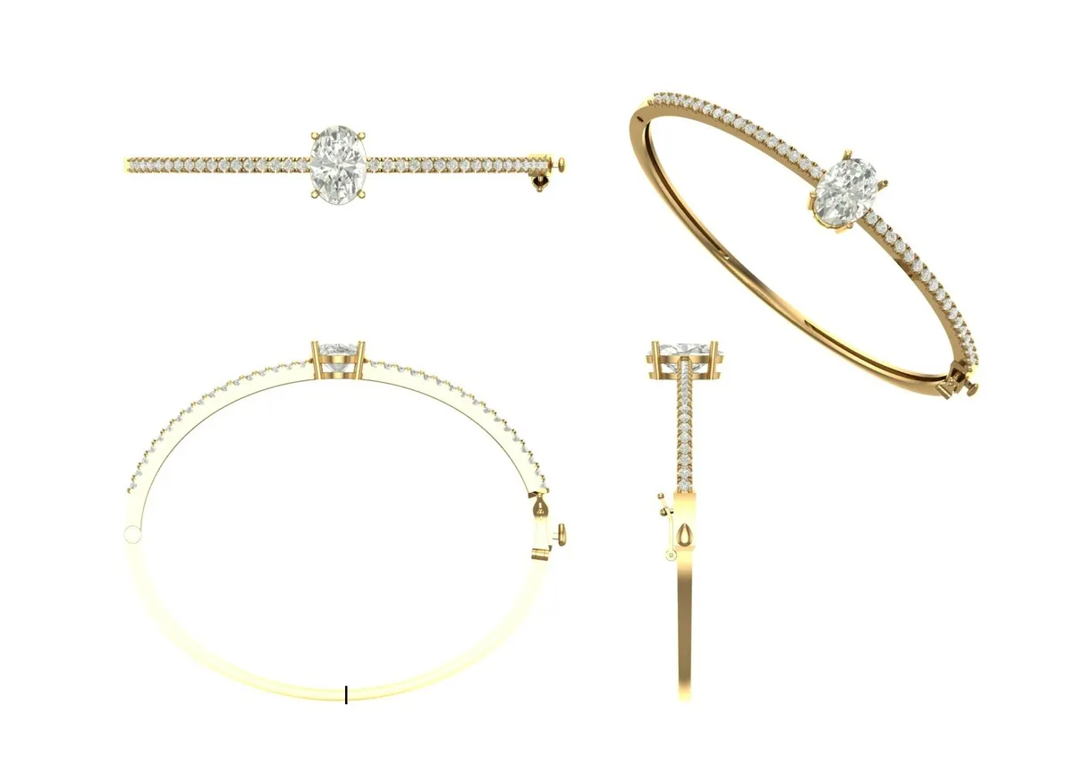 Oval Diamond Solid Bracelet 