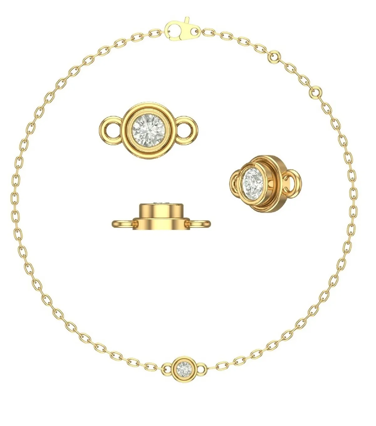 Bazel Setting Round Diamond Solitaire Bracelet