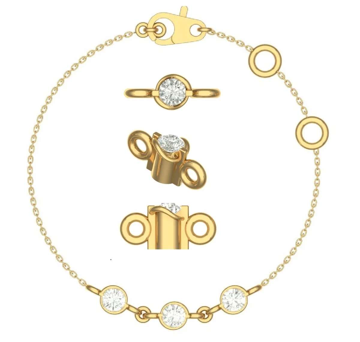 Bezel Setting 3 Round Diamond Necklace