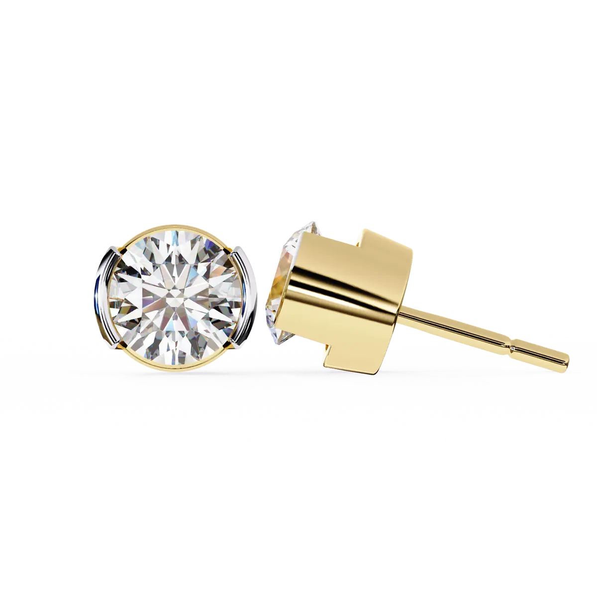 Half Bezel Setting Round Diamond Solitaire Earring 