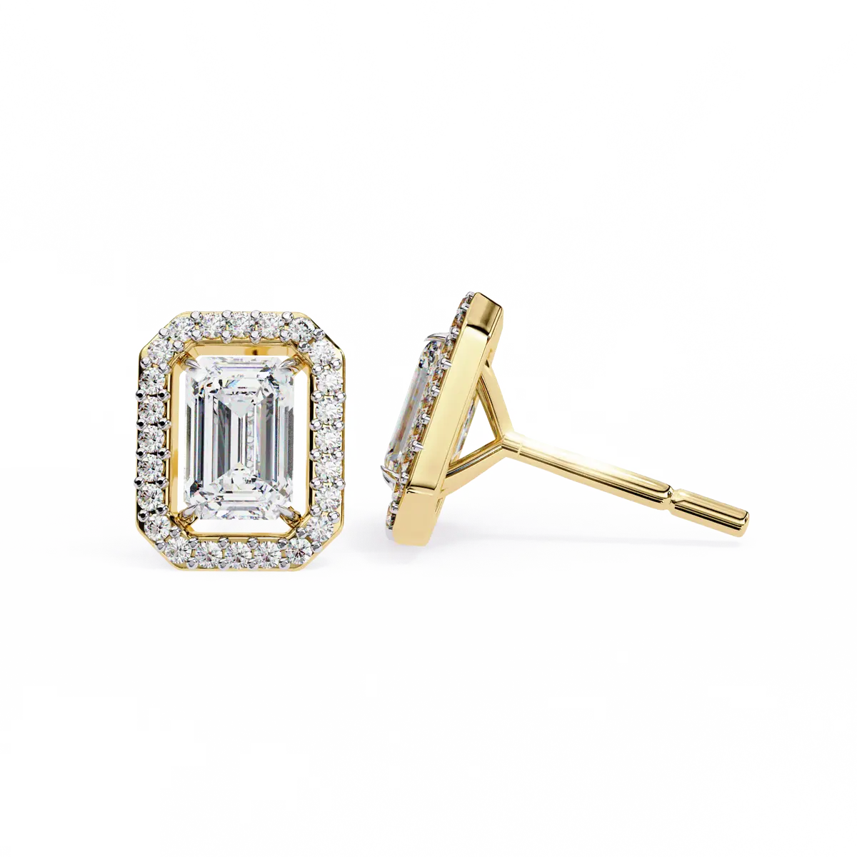 Halo Setting Radiant & Round Diamond Earring 