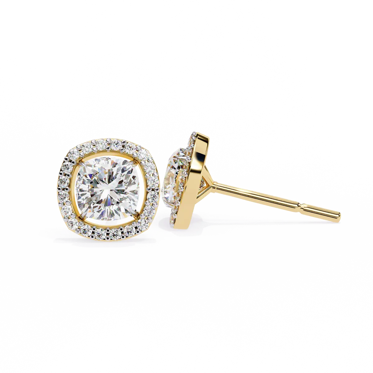 Halo Setting Cushion & Round Diamond Earring 
