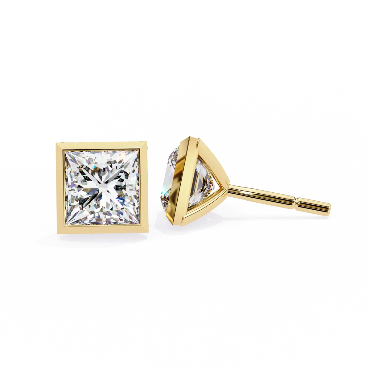 Bezel Setting Princess Diamond Solitaire Earring 