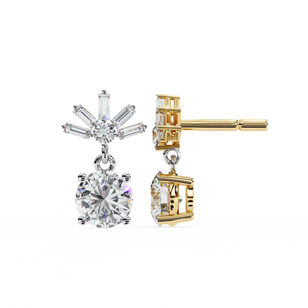 Baguette & Round Diamond Fashion Hanging Earring 
