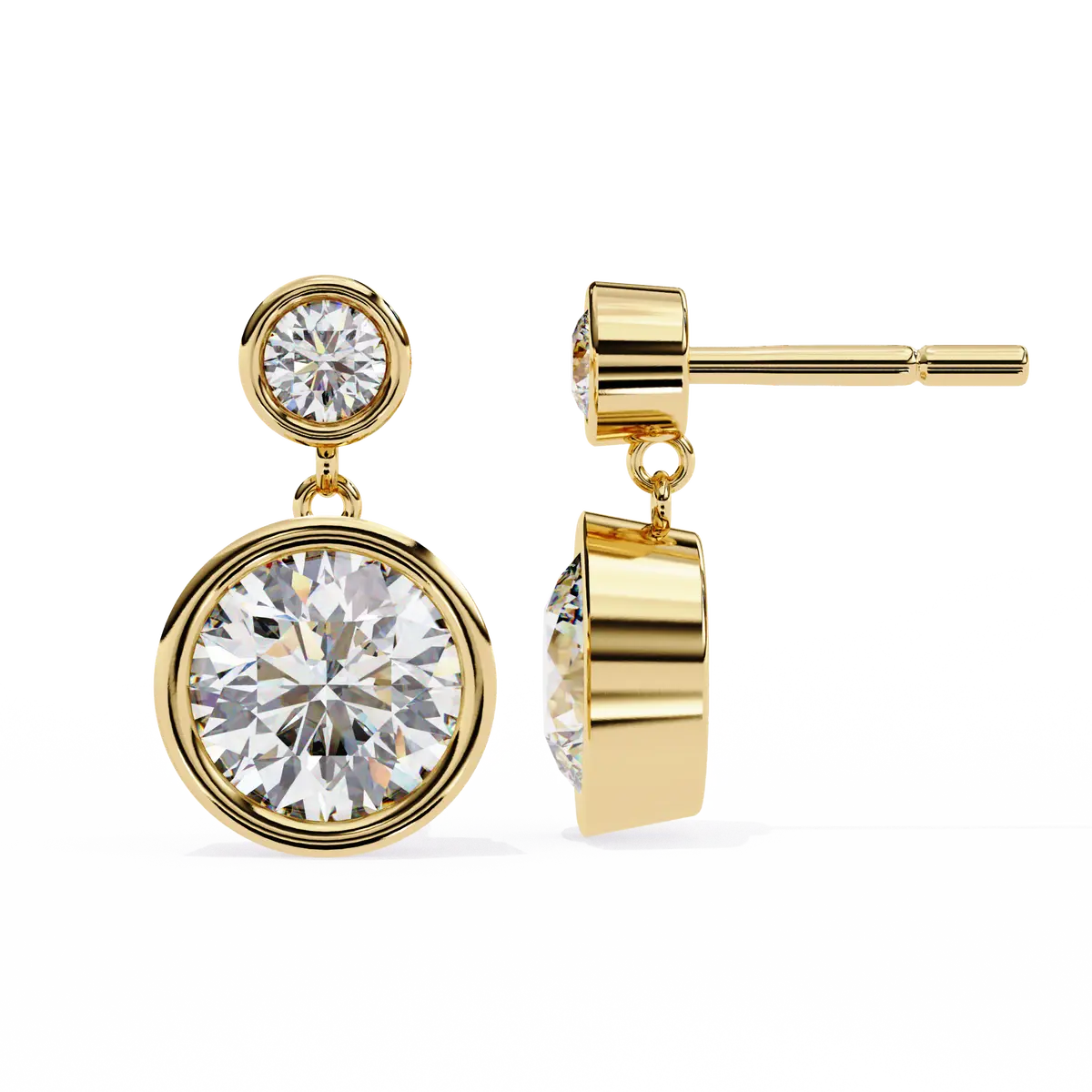 Bezel Setting Round Diamond Hanging Earring 