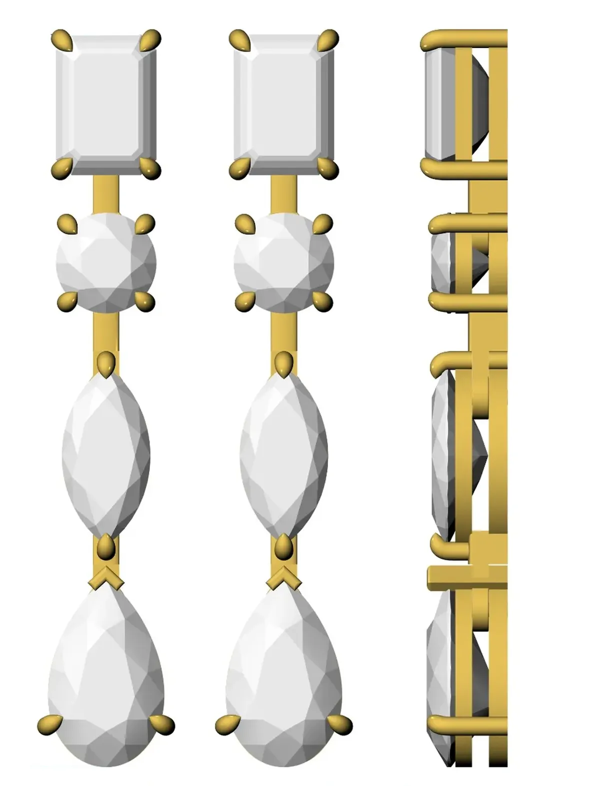 Emerald, Diamond, Pear & Round Diamond Fashion Earring 