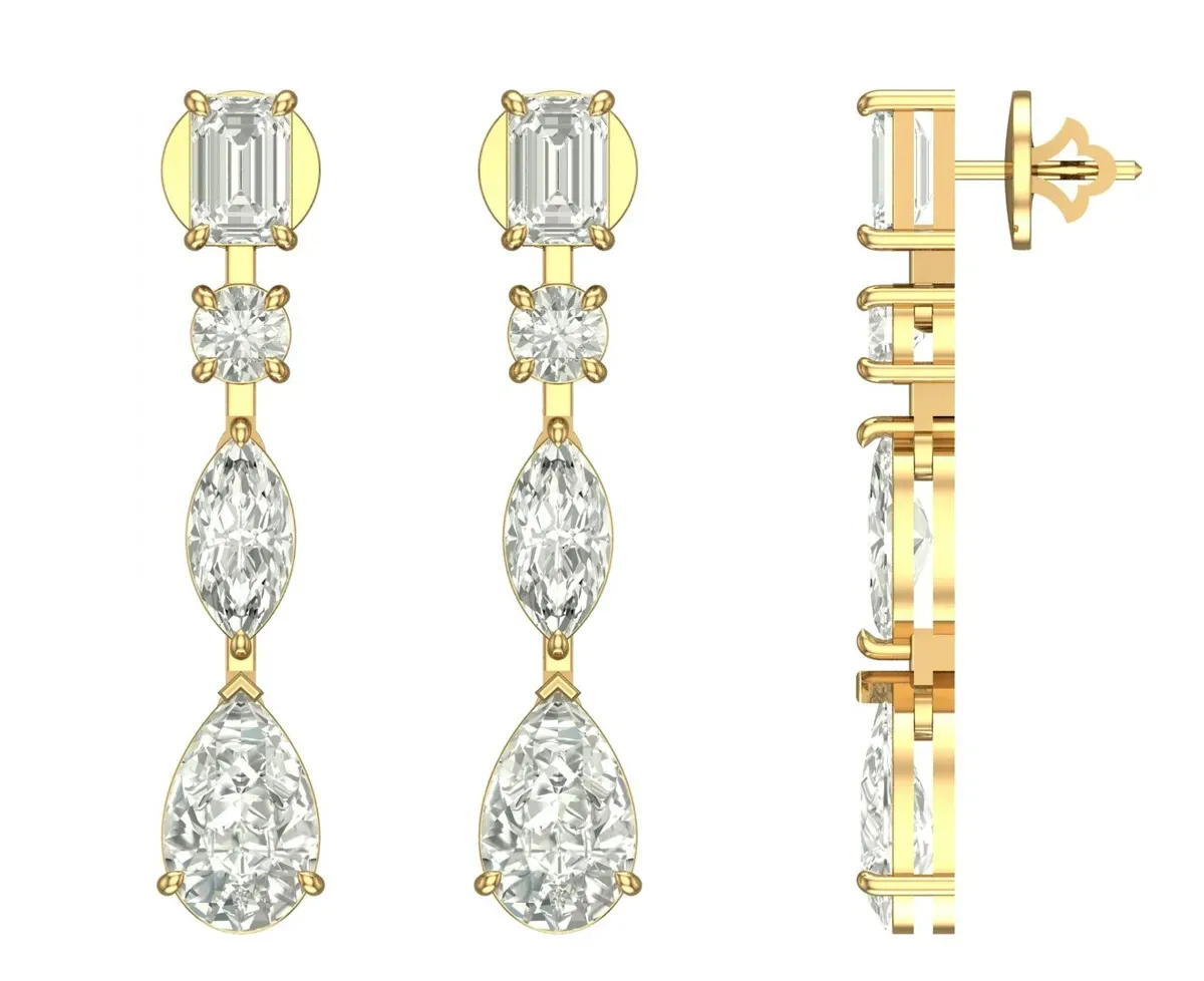 Emerald , Marquise , Pear & Round Diamond Hanging Earring