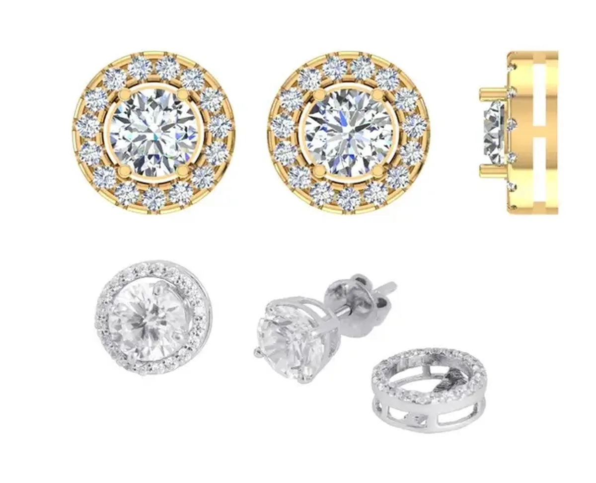 Hallo Setting Round Diamond Detachable Earring 