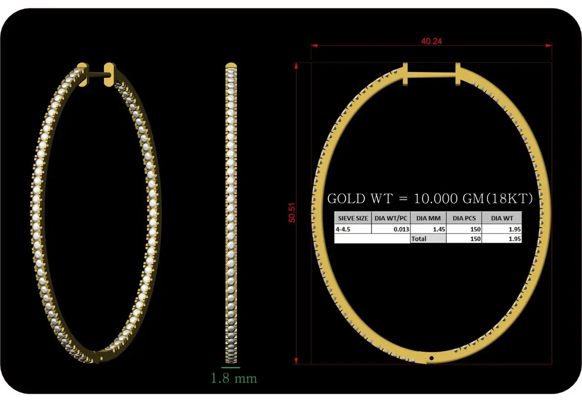 Round Diamond Hoops Earring 