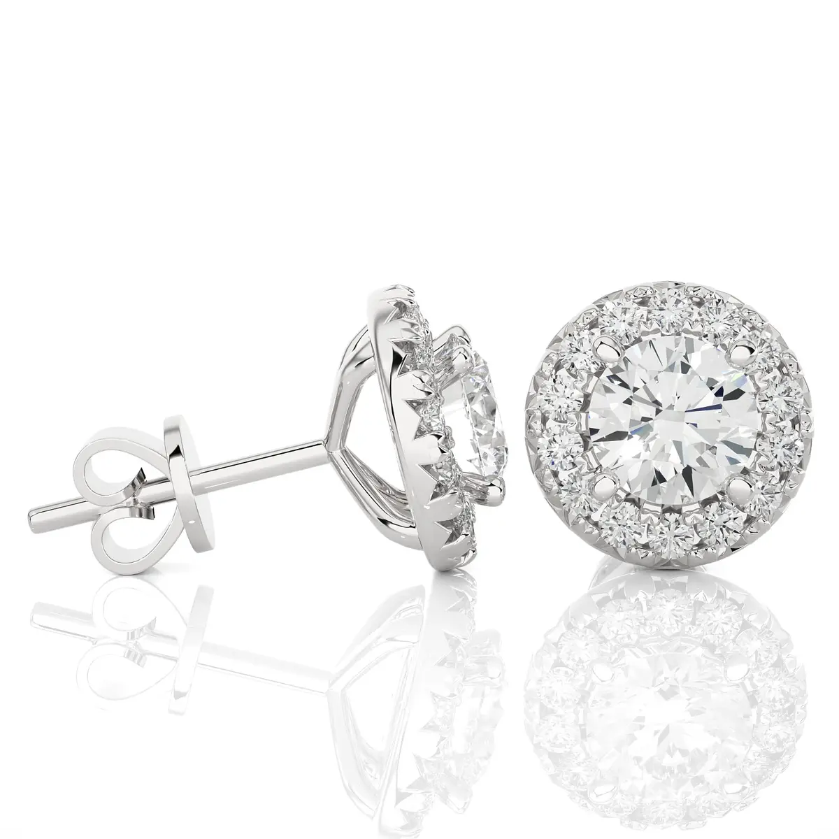 Halo Setting Round Diamond Earring 