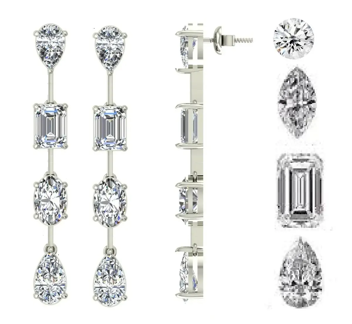 Emerald, Marquise, Pear & Round Diamond Fashion Earring 