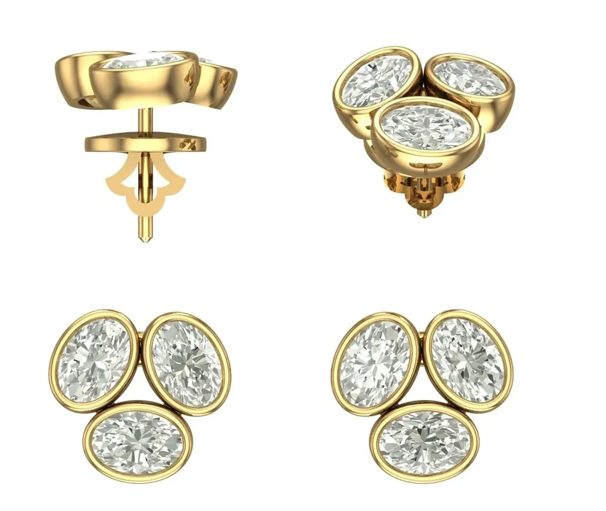 Bezel Setting Oval Diamond Fashion Earring 