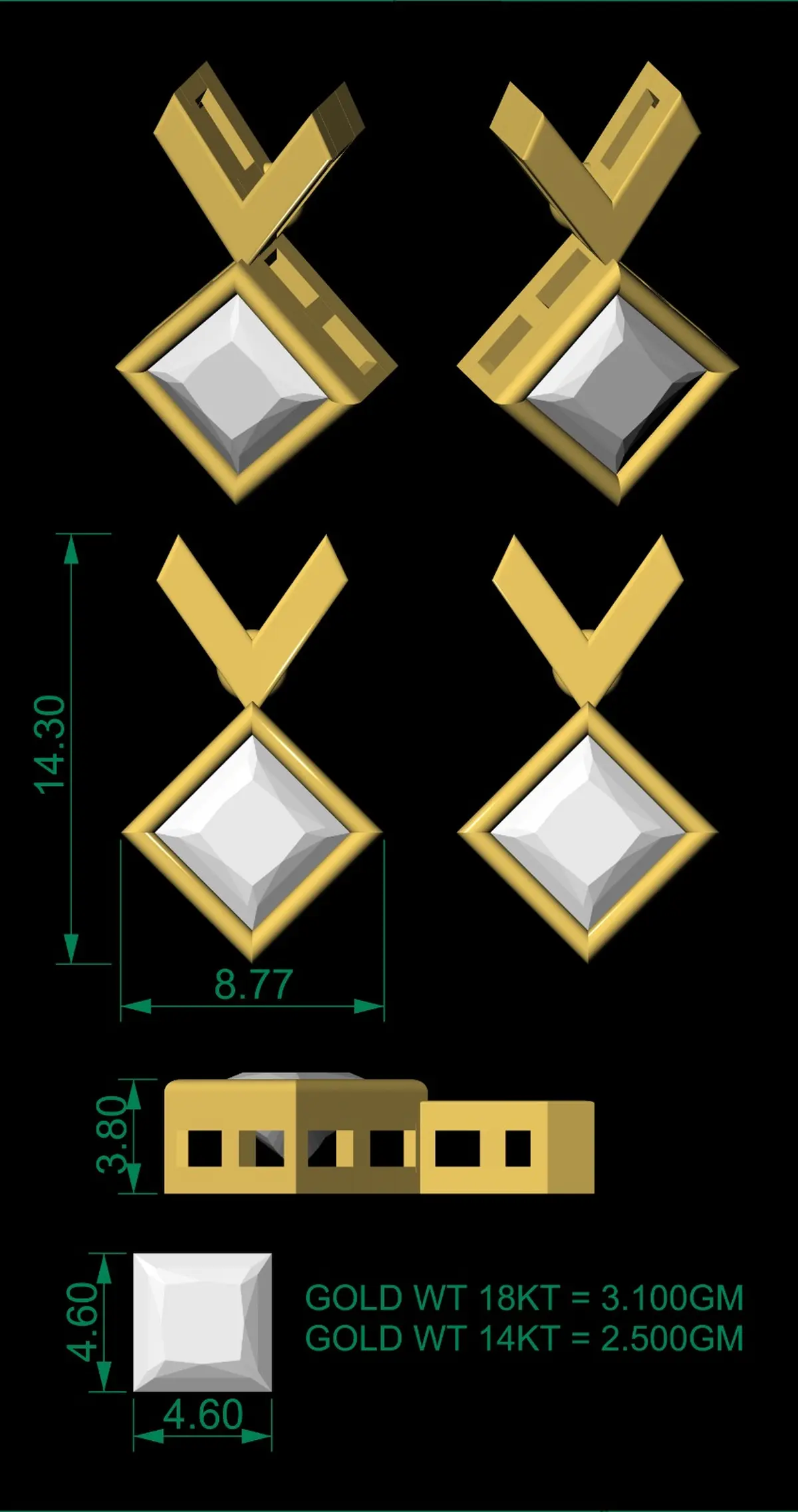 Bezel Setting Princess Diamond Fashion Earring 