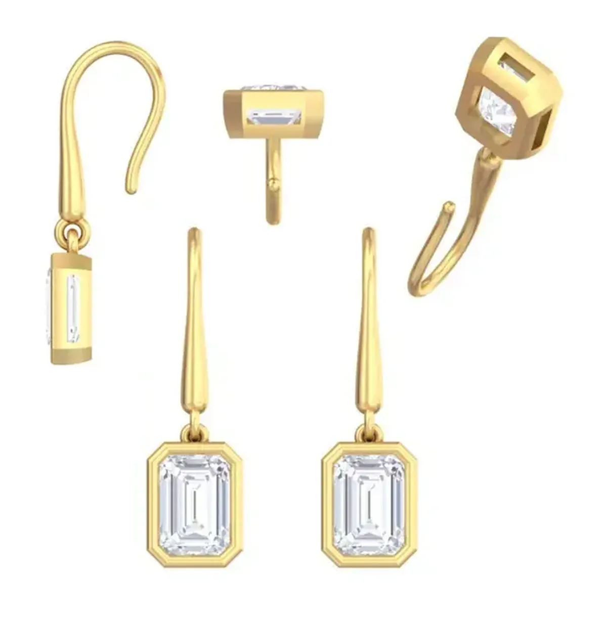 Bezel Setting Emerald Diamond Fashion Earring 