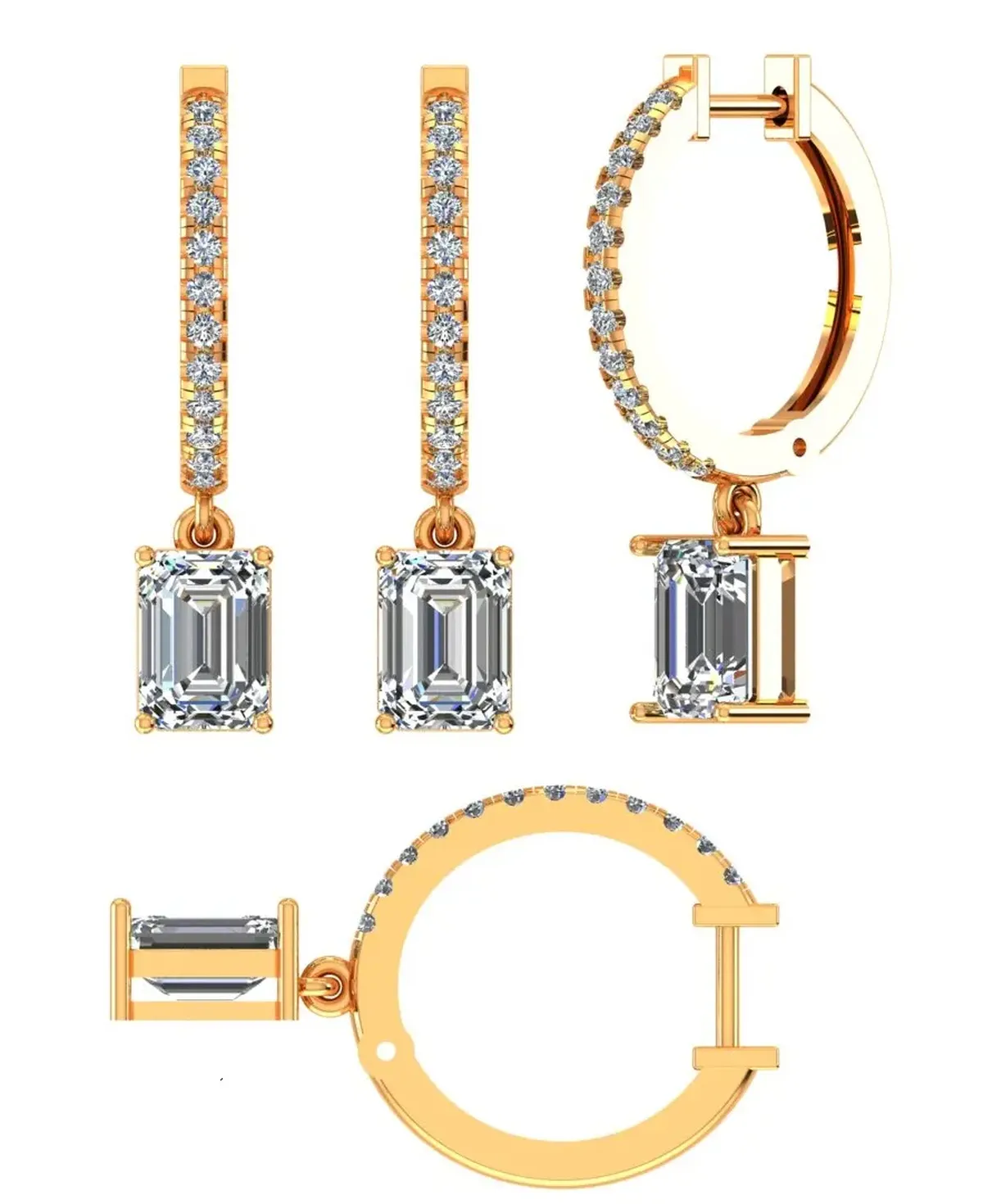 Emerald & Round Diamond Hoops Earring 