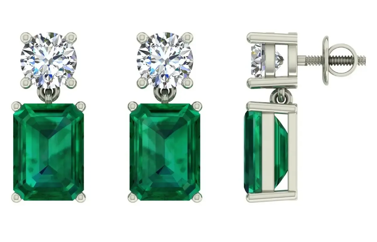 Round Diamond & Emerald Colour Stone Fashion Earring 