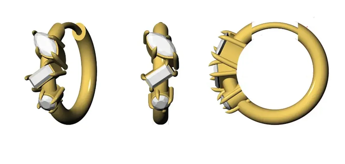 Baguette, Marquise & Round Diamond Hoops Earring 
