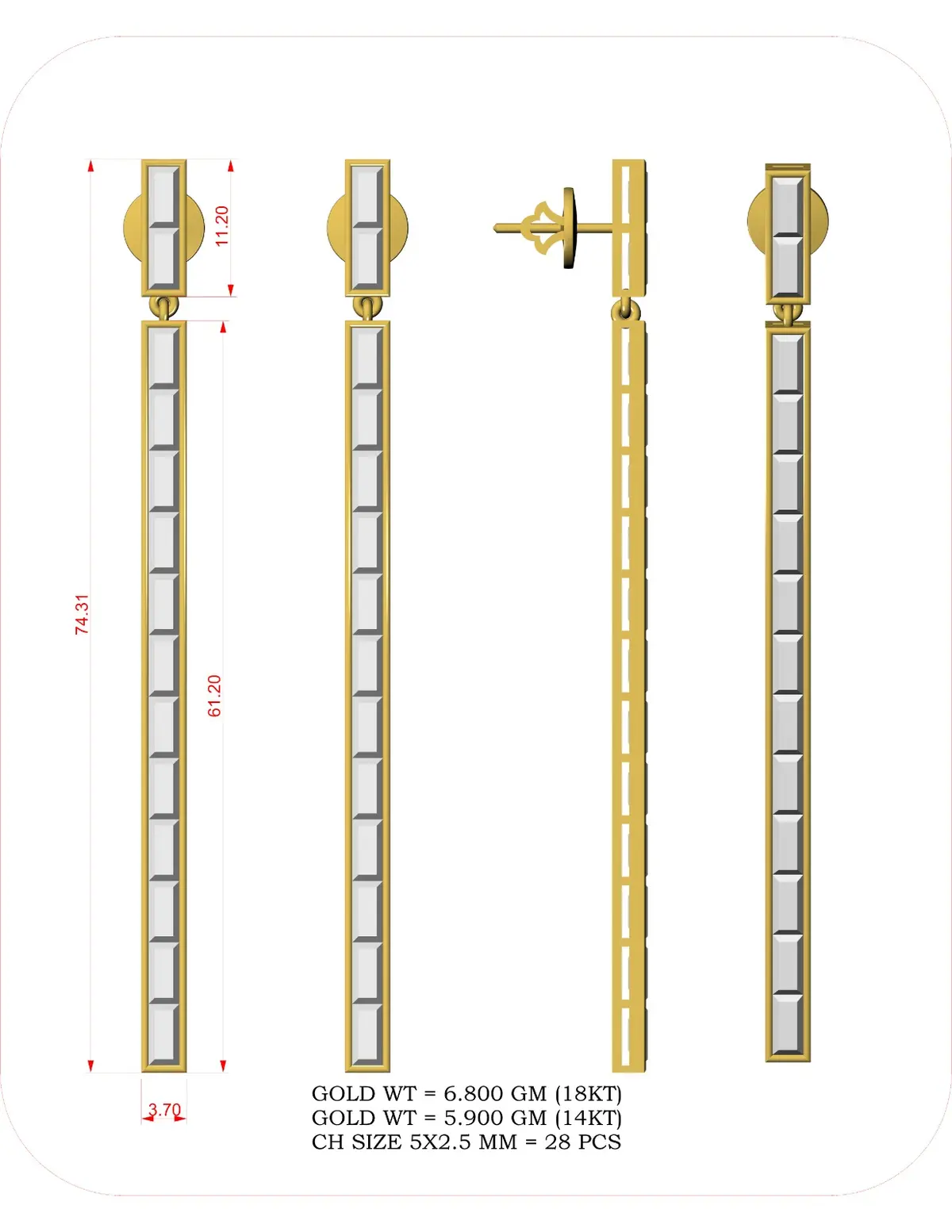 Channel Setting Baguette Diamond Fashion Earring 