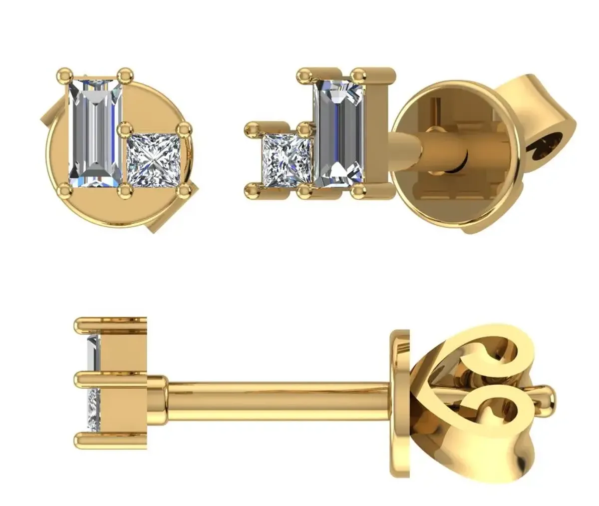 Baguette & Princess Diamond Earring 