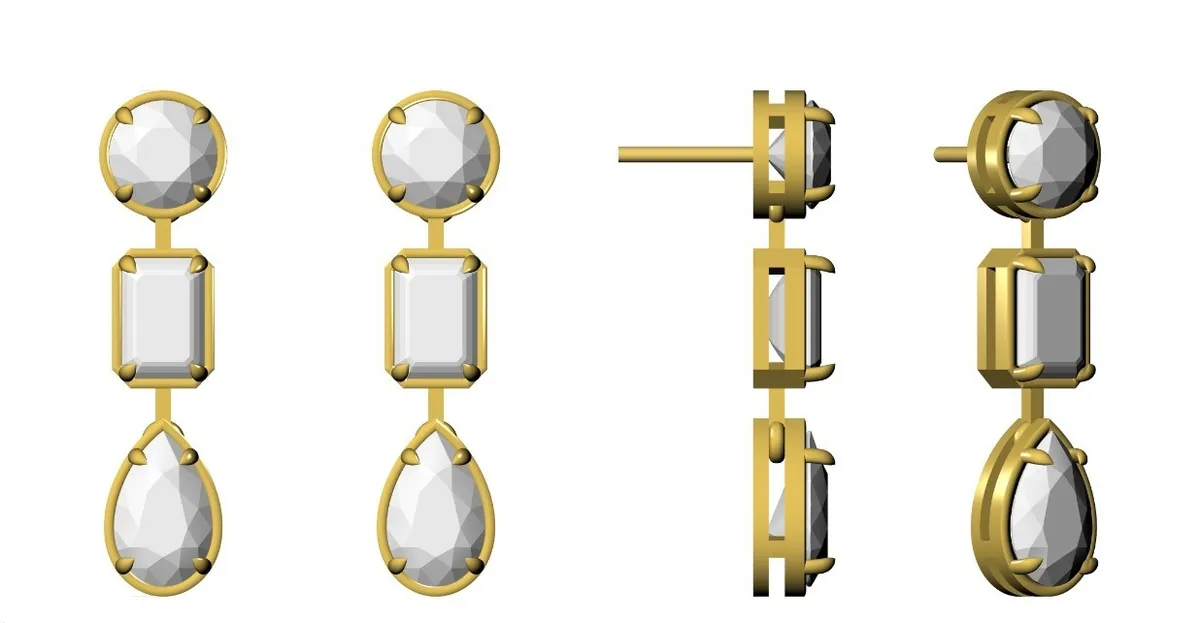 Emerald, Pear & Round Diamond Hanging Earring 