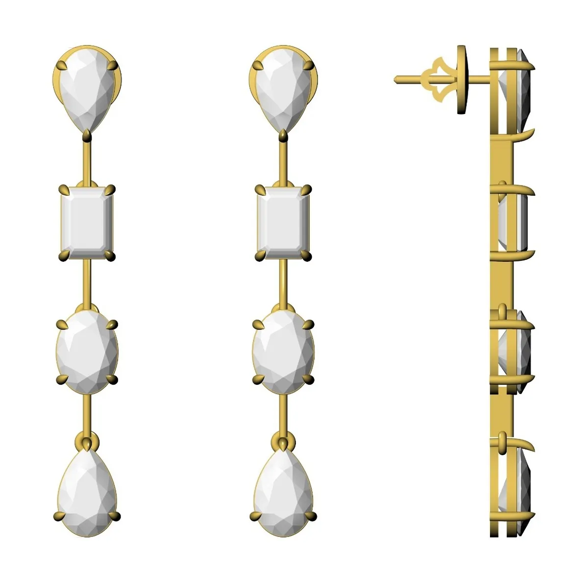 Emerald, Oval & Pear Diamond Hanging Earring 