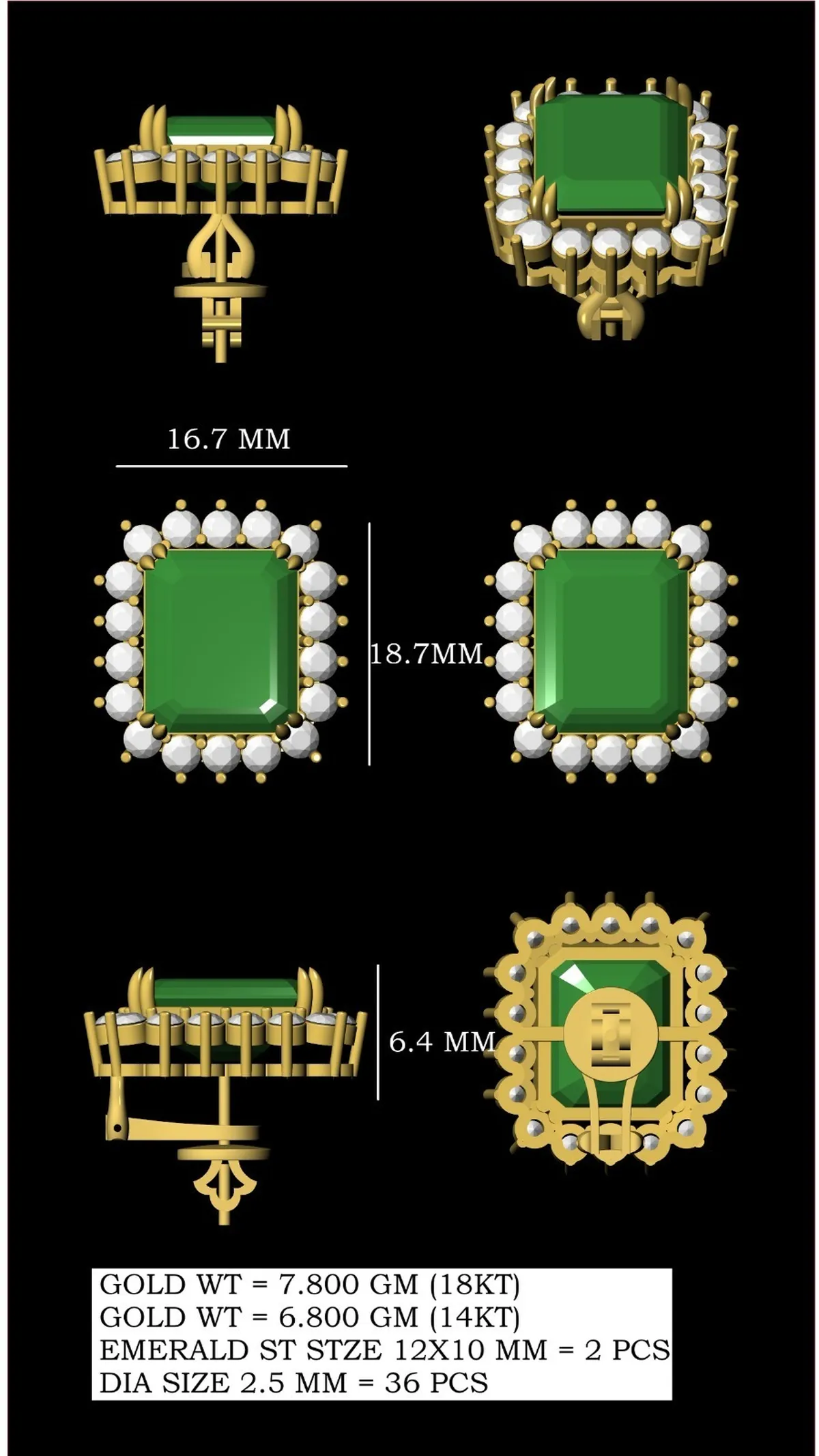 Colour Emerald & Round Diamond Fashion Earring 
