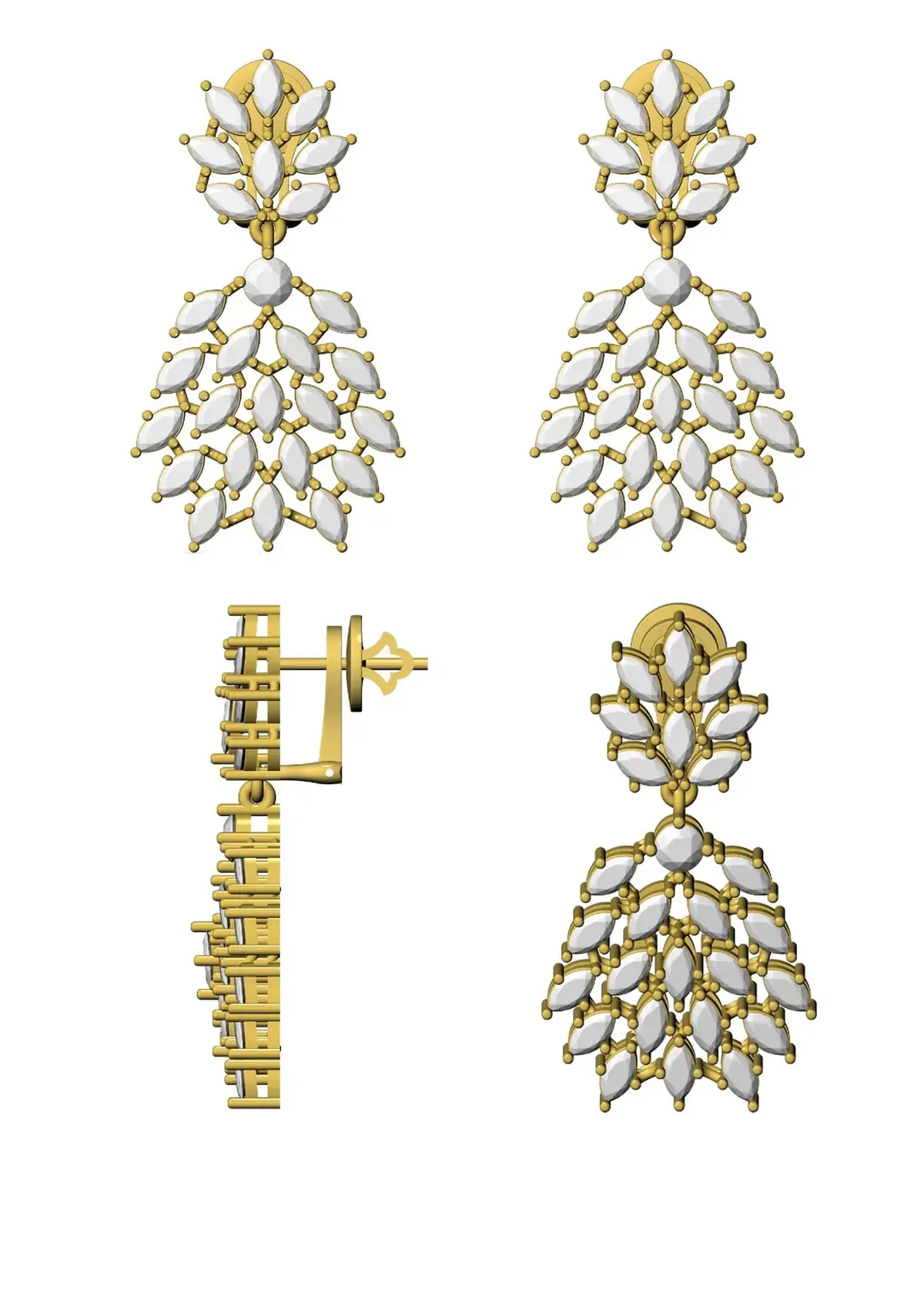 Marquise & Round Diamond Fashion Earring 