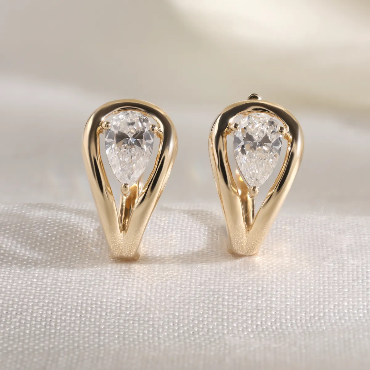Pear Diamond Solitaire Hoops Earring 