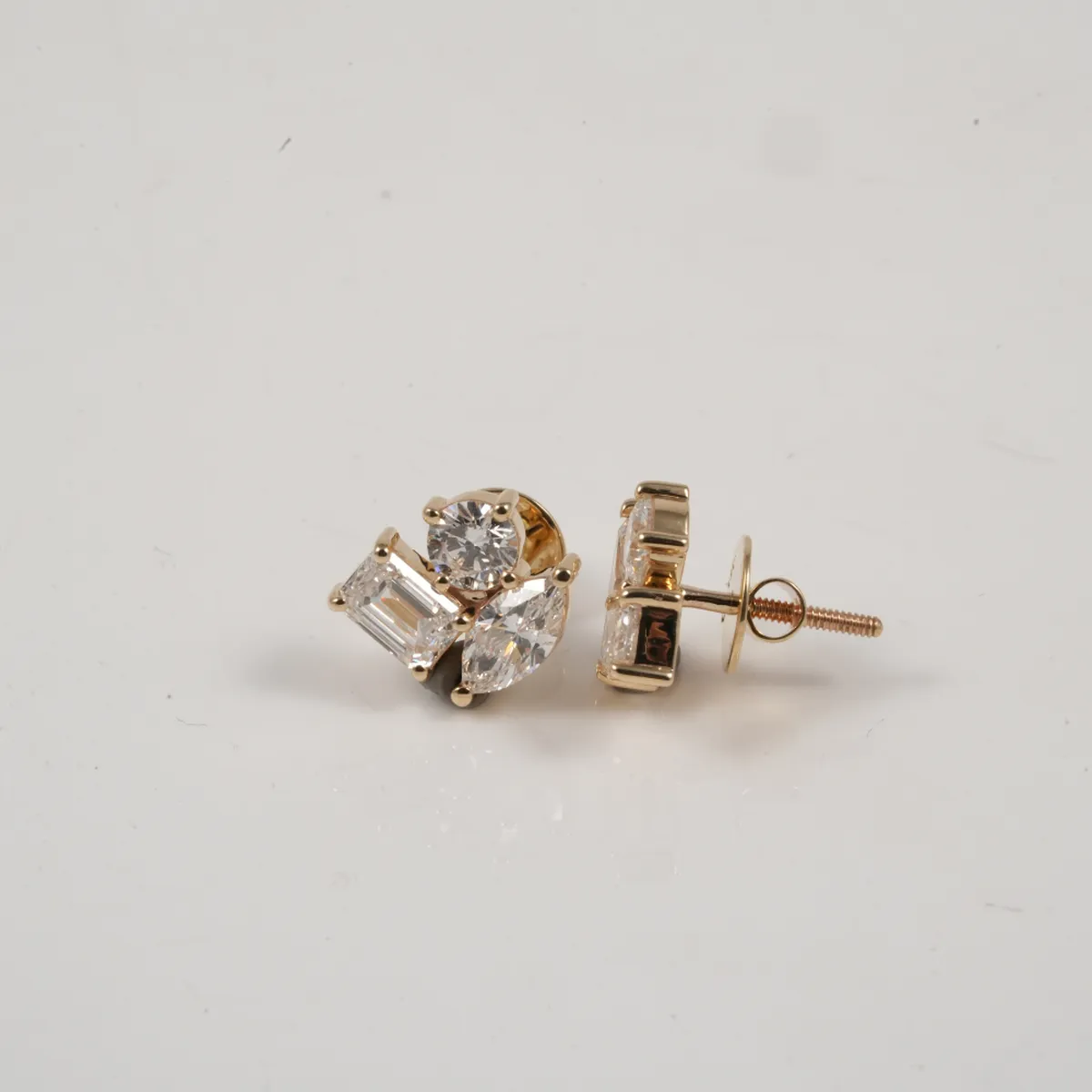 Emerald, Marquise & Round Diamond Three Stone Earring 