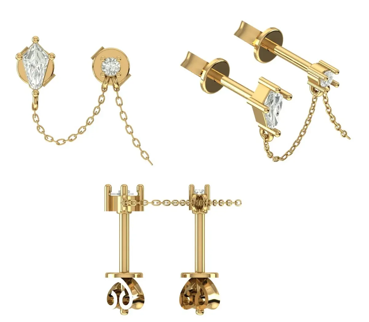 Kites & Round Diamond Hanging Chain Earring