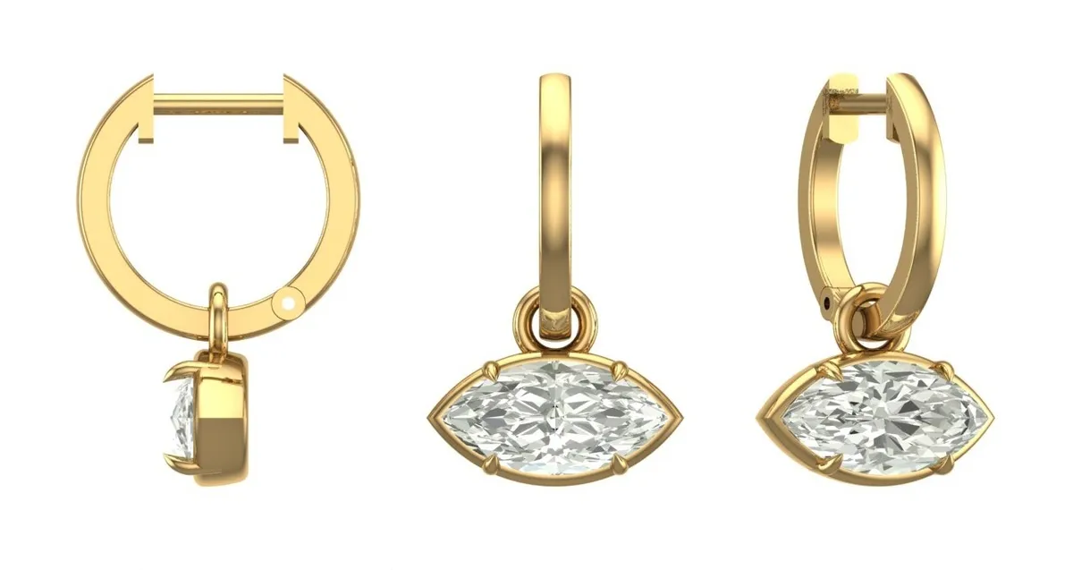 Bezel Setting Marquise Diamond Hoops Earring 
