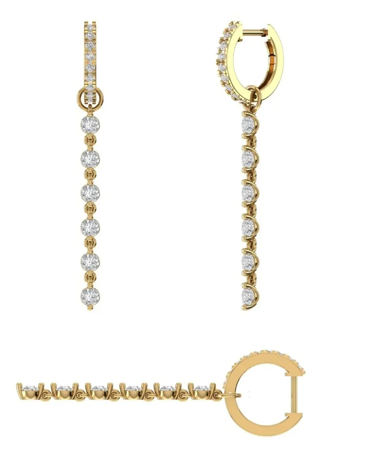 Round Diamond Hanging Hoops Earring 