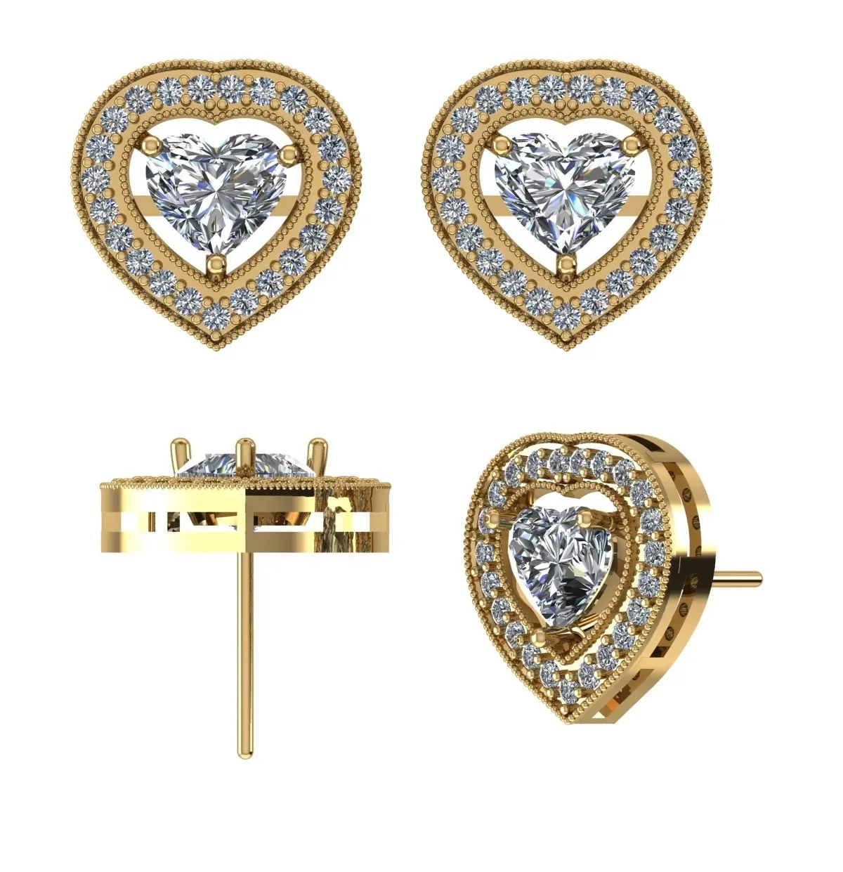 Heart & Round Diamond Earring 
