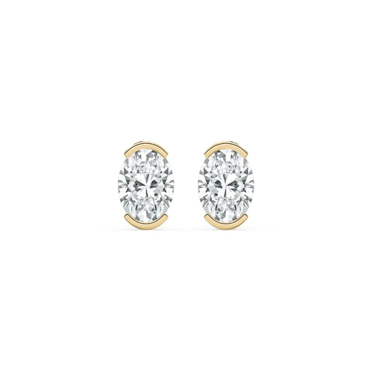 Half Bezel Setting Oval Diamond Solitaire Earring 