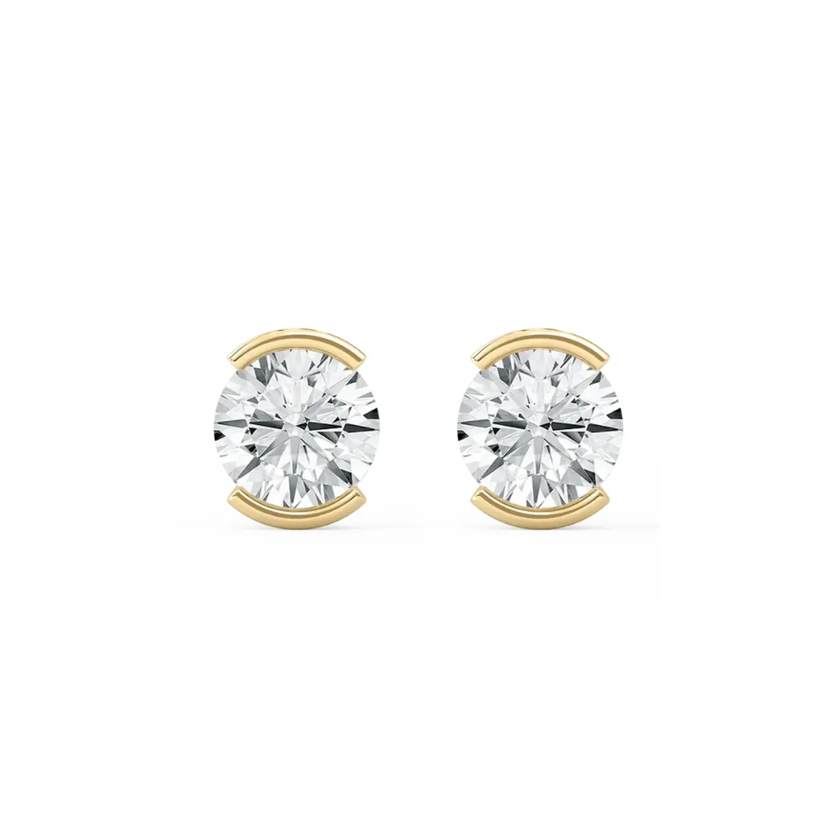 Half Bezel Setting Round Diamond Solitaire Earring 