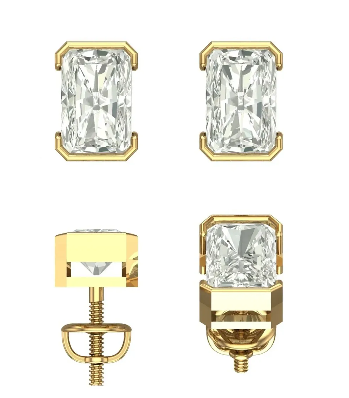Half Bezel Setting Radiant Diamond Solitaire Earring 