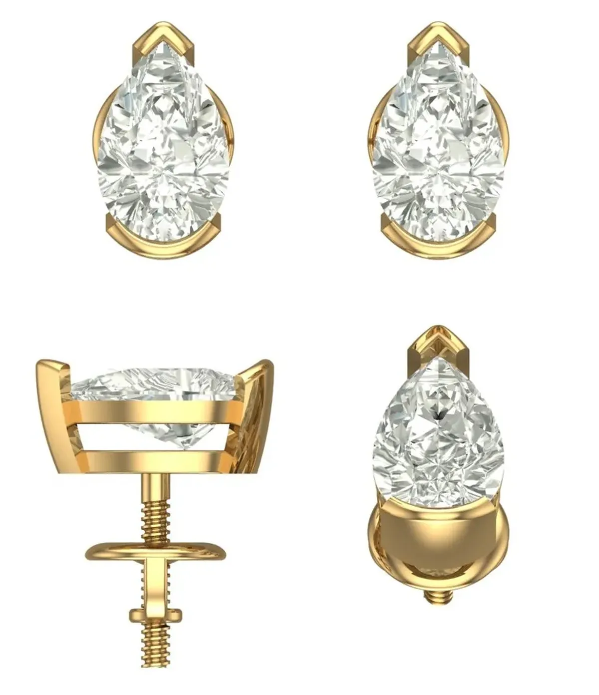 Half Bezel Setting Pear Diamond Solitaire Earring