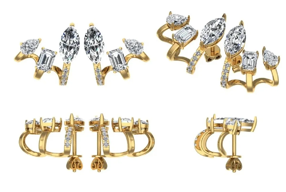 Emerald, Marquise, Pear & Round Diamond Fashion Earring 