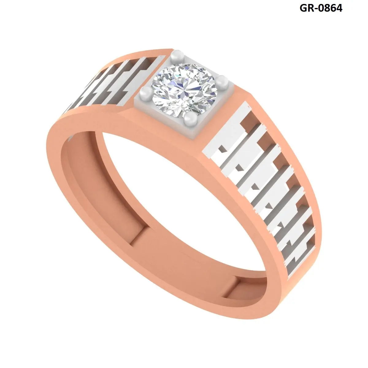 Round Diamond Solitaire Gents Ring 