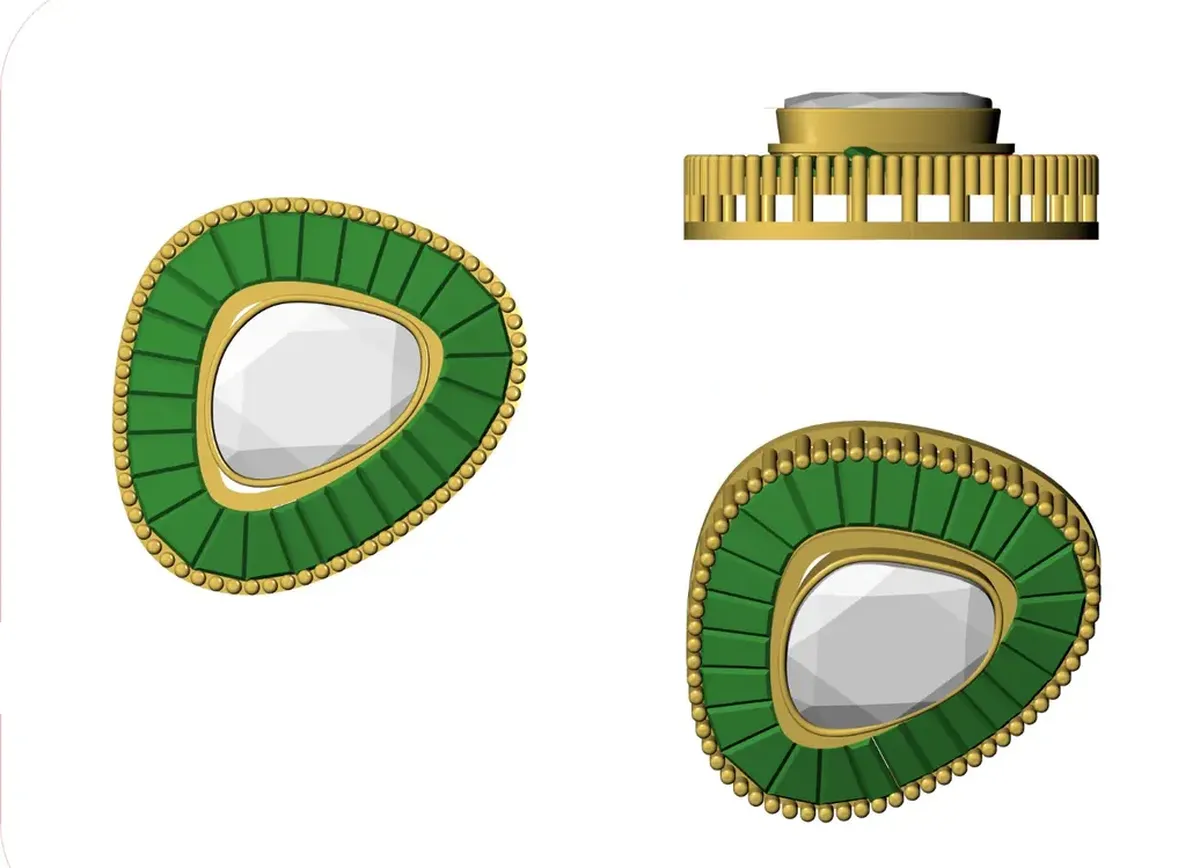 Baguette Colour Stone & Polki Necklace Set Earring 