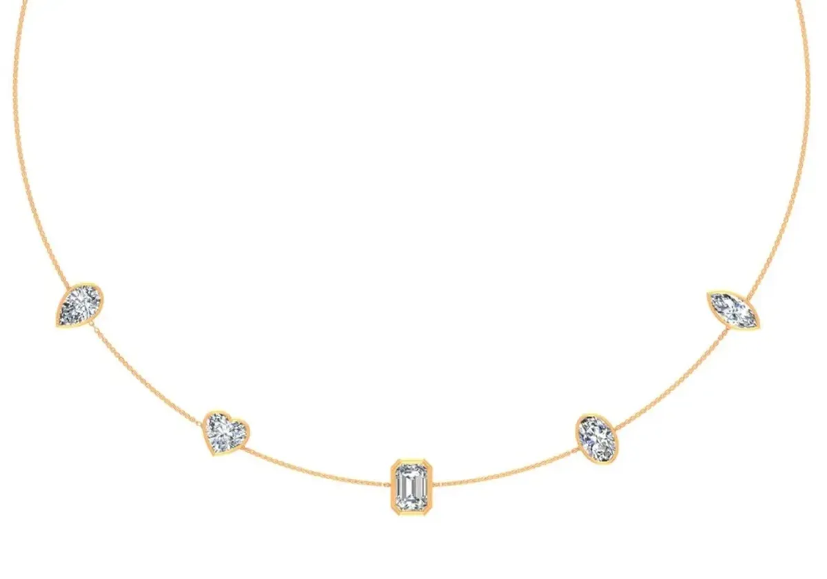 Bezel Setting Emerald, Heart, Pear, Marquise & Oval Diamond Necklace 