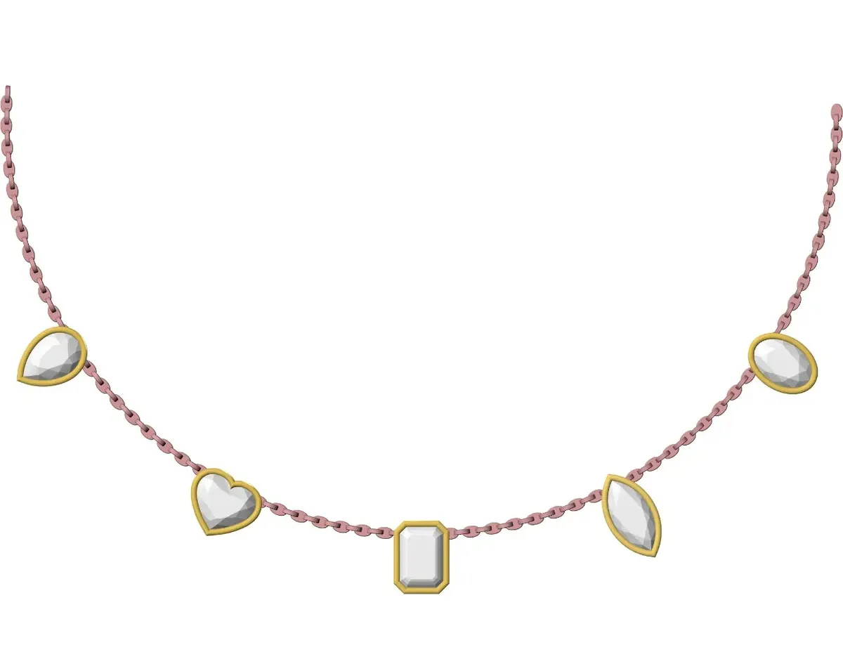 Bezel Setting Emerald , Heart , Oval , Pear & Marquise Diamond Fashion Necklace 