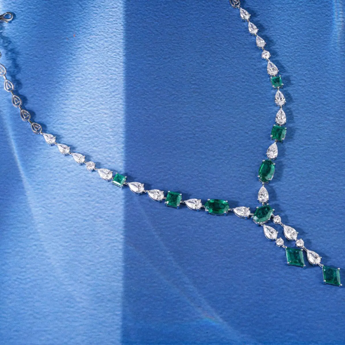 Pear & Round Diamond With Colour Stone Fashion Necklace 