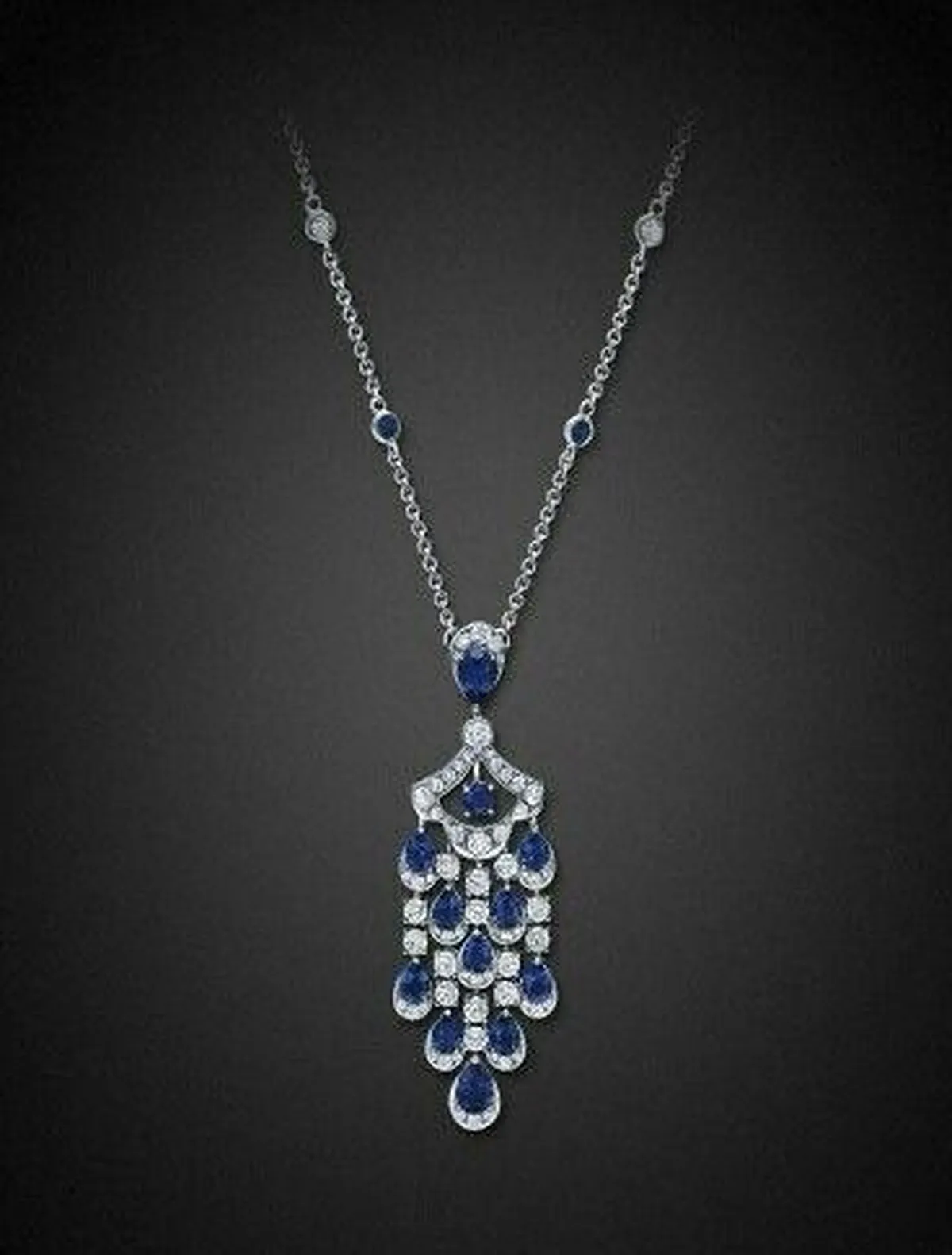 Round Diamond & Pear Colour Stone Necklace 