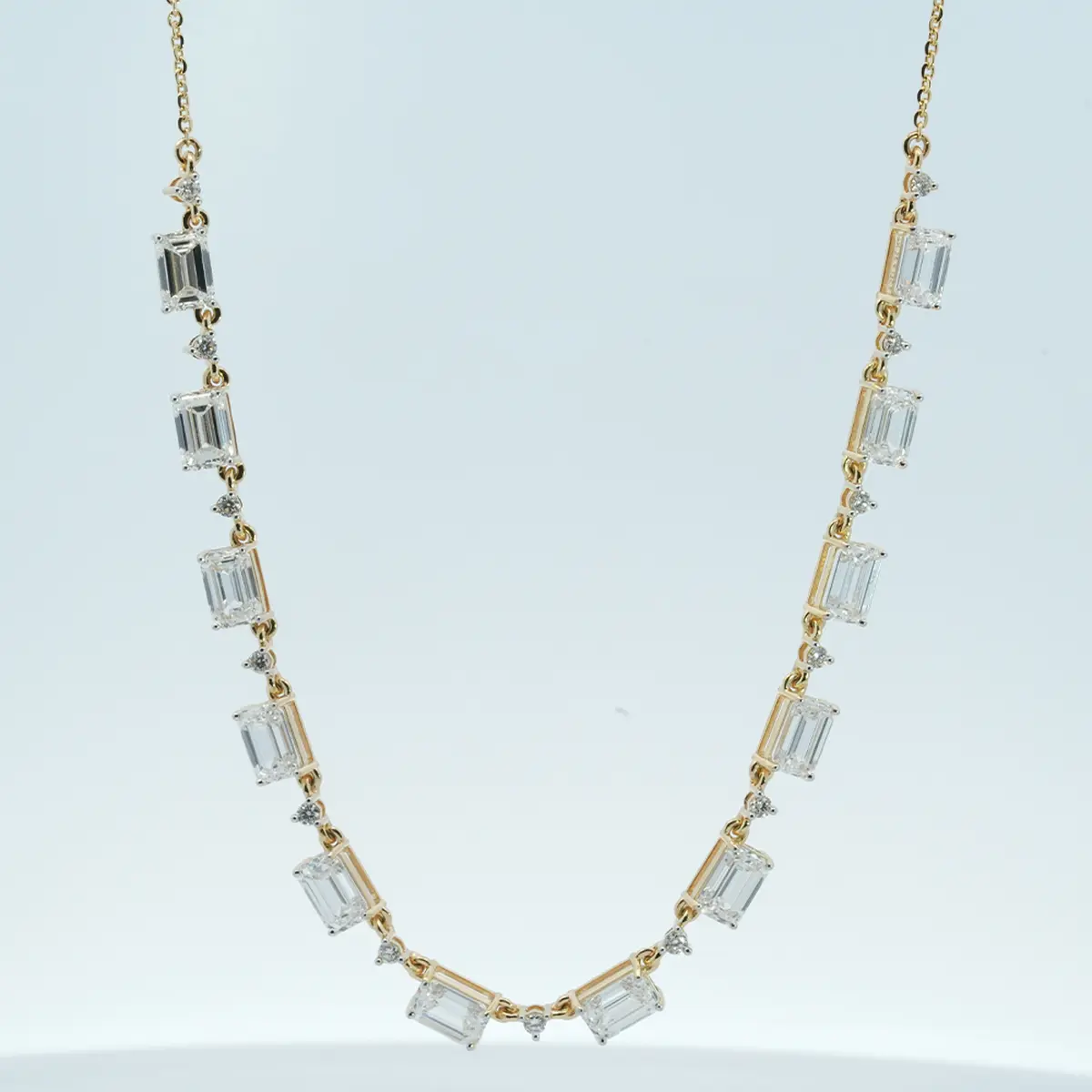Emerald & Round Diamond Fashion Necklace 