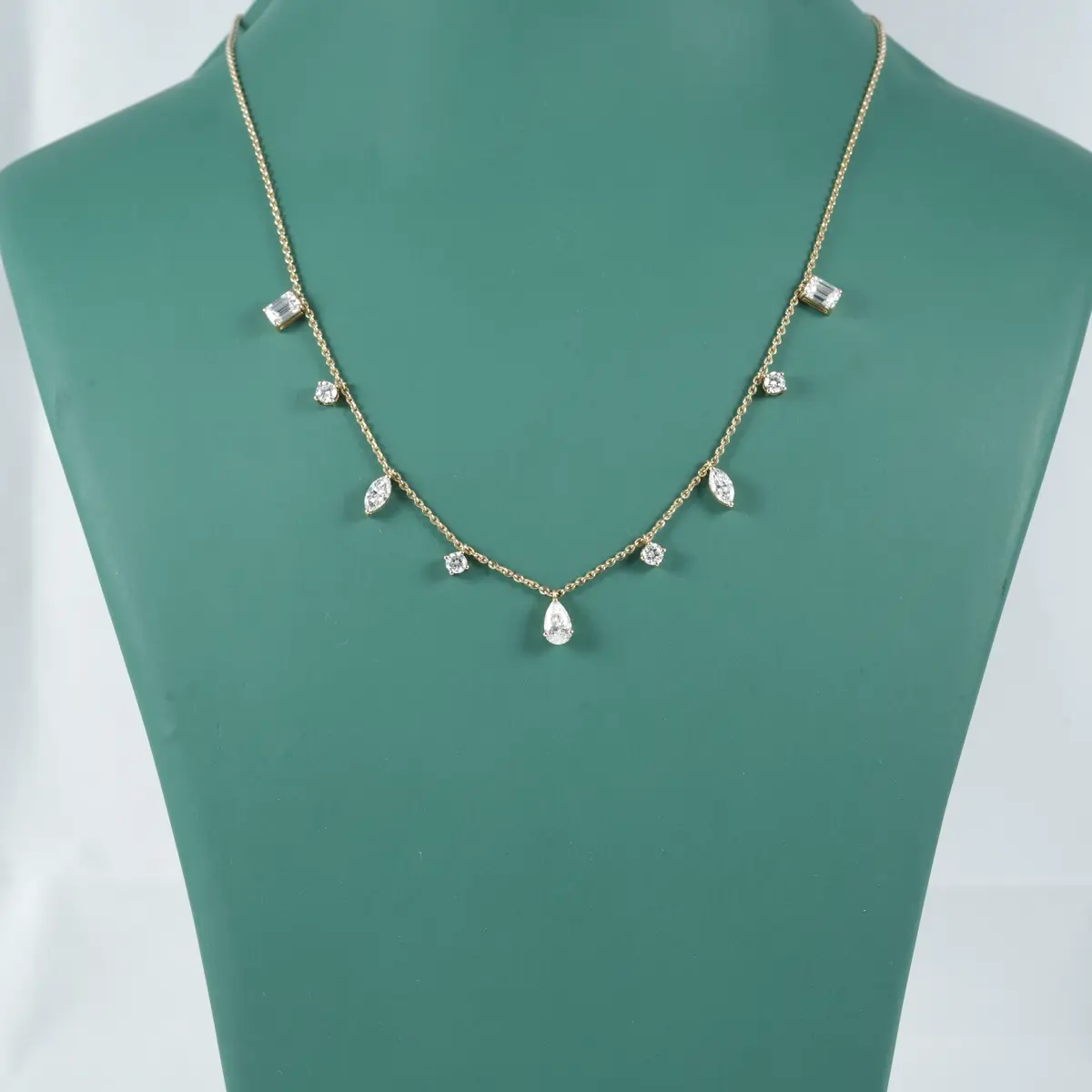 Emerald, Marquise, Pear & Round Diamond Fashion Necklace